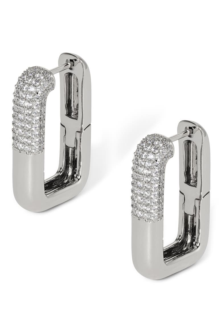 Alma Pavé Square Hoop Earrings, Main, color, RHODIUM