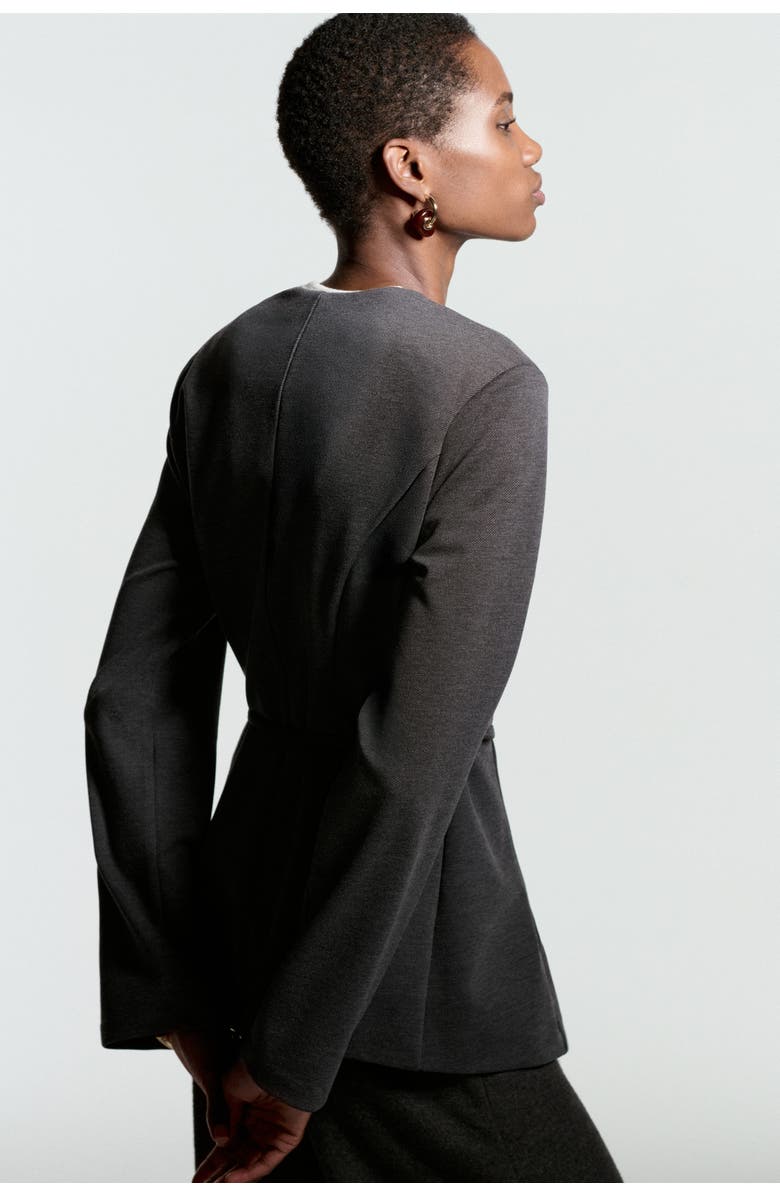 H&M Belted Ponte Di Roma Blazer, Alternate, color, Dark Gray Melange