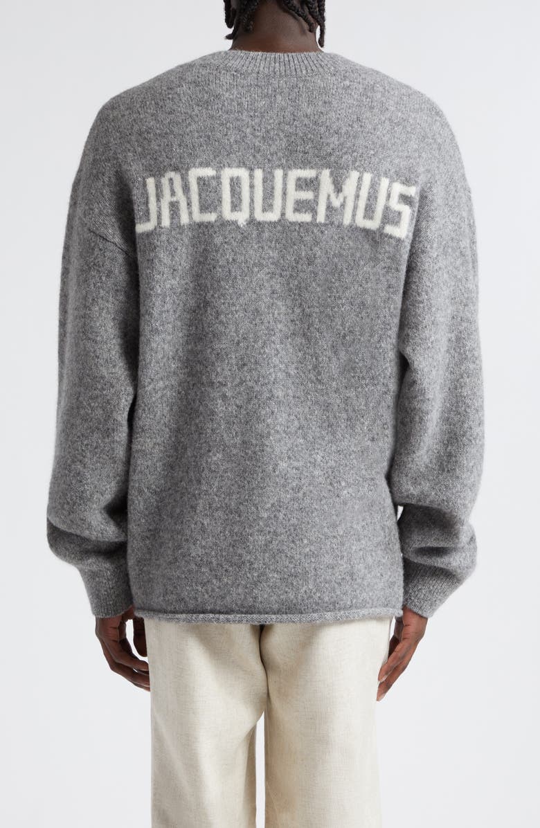 Jacquemus Le Pull Jacquard Logo Brushed Alpaca & Merino Wool Blend Sweater, Alternate, color, Grey