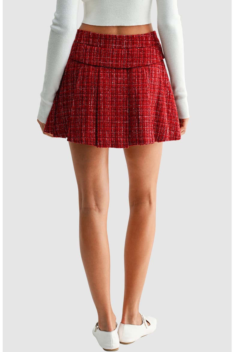 Pleated Tweed Miniskirt, Alternate, color, DEEP RED