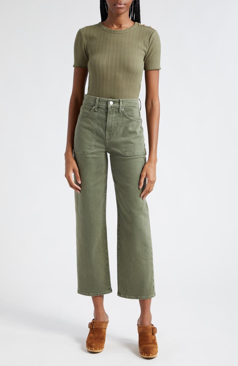 Veronica Beard Draya Open Stitch Knit T-Shirt, Alternate, color, Stone Army