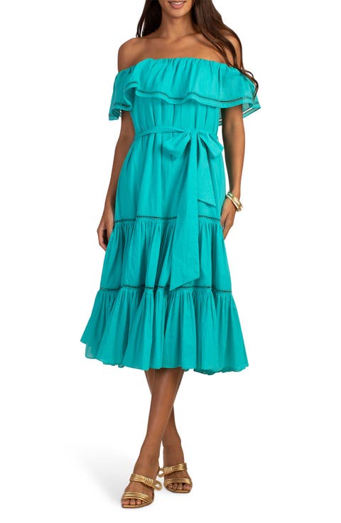 Salima Off the Shoulder Ruffle Tiered Midi Dress
