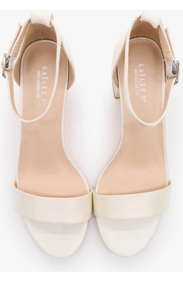 Kailee P Naomi Satin Block Heel Wedding Sandals with Ankle Strap, Alternate, color, Ivory
