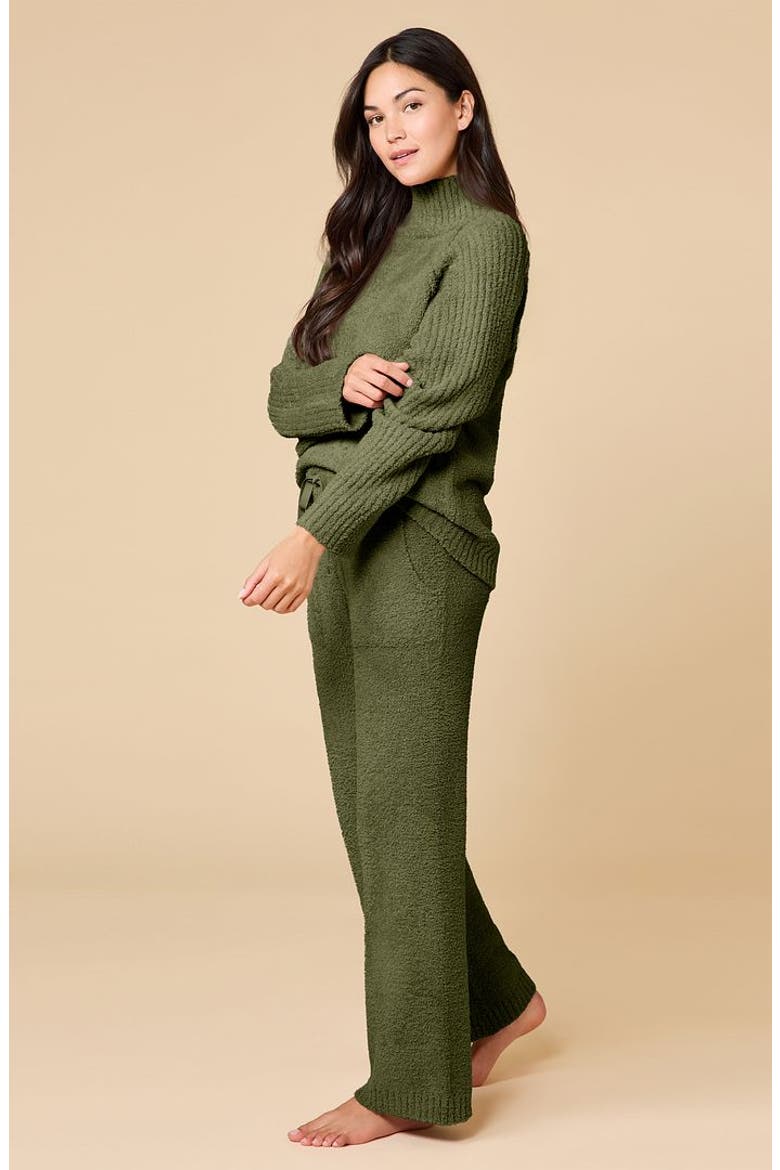 Solid Marshmallow Rib Mock Neck with Long Pant, Alternate, color, Olive