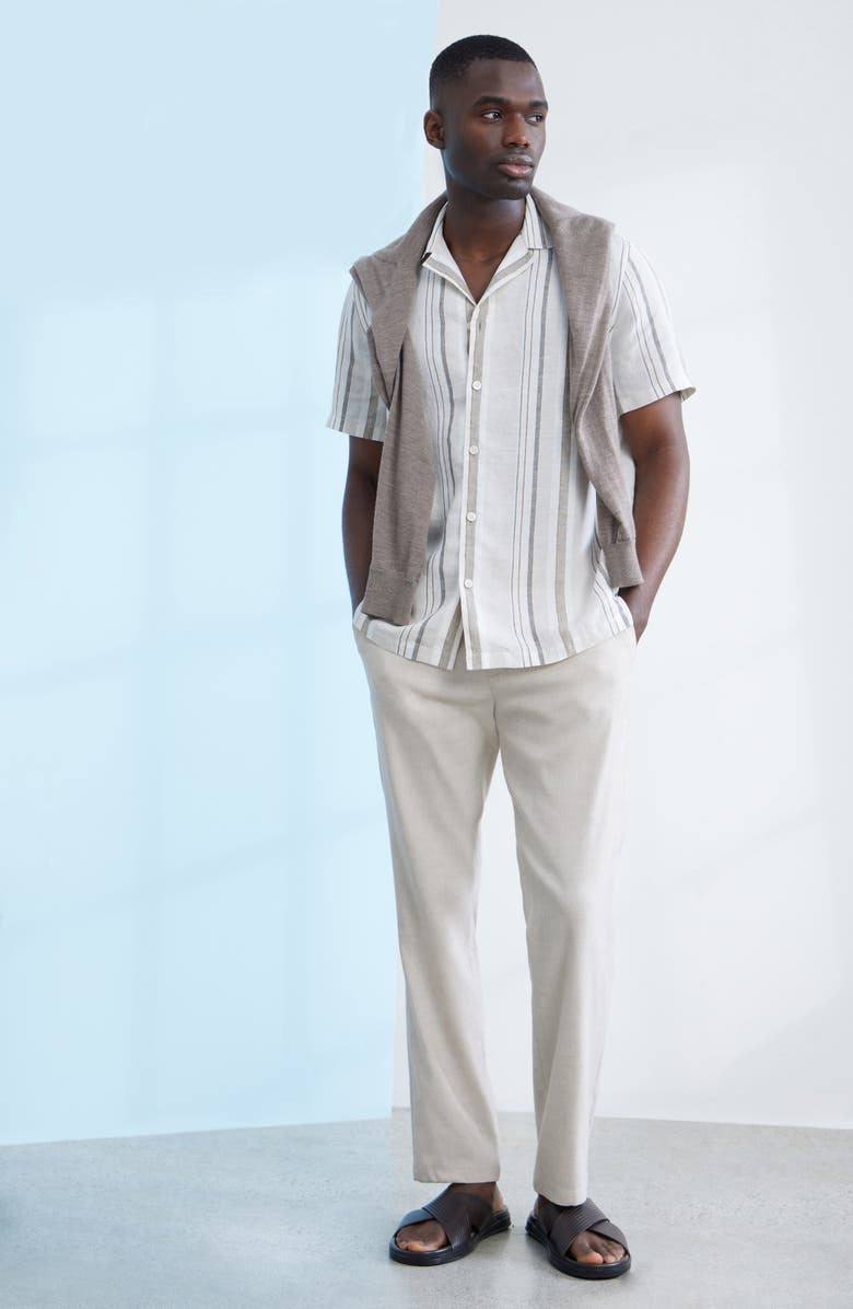 Nordstrom Stripe Linen Camp Shirt, Alternate, color, Beige Bruce Stripe