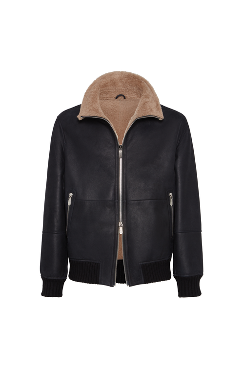 Brunello Cucinelli Nubuck Fur-lining Bomber Jacket In Black