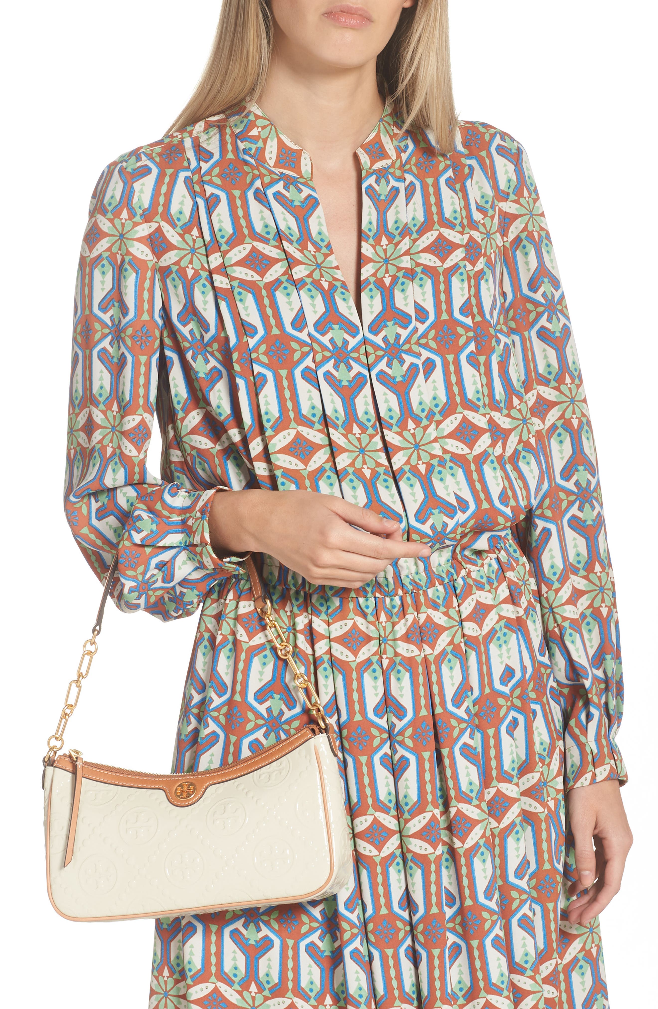 Tory Burch T Monogram Embossed Patent Leather Studio Bag, Alternate, color, 