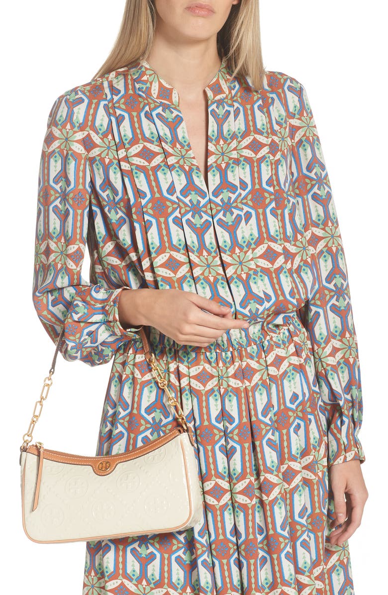 Tory Burch T Monogram Embossed Patent Leather Studio Bag, Alternate, color,