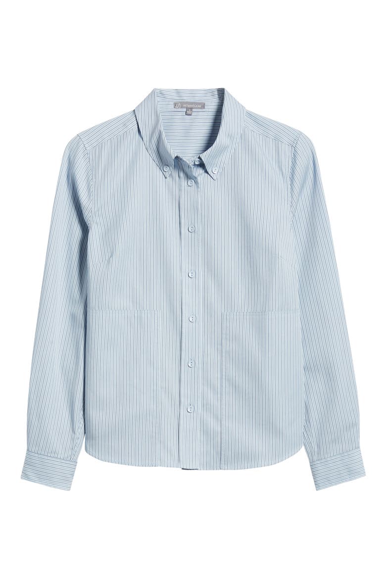 Stripe Cotton Blend Button-Down Shirt, Alternate, color, LIGHT BLUE / NAVY