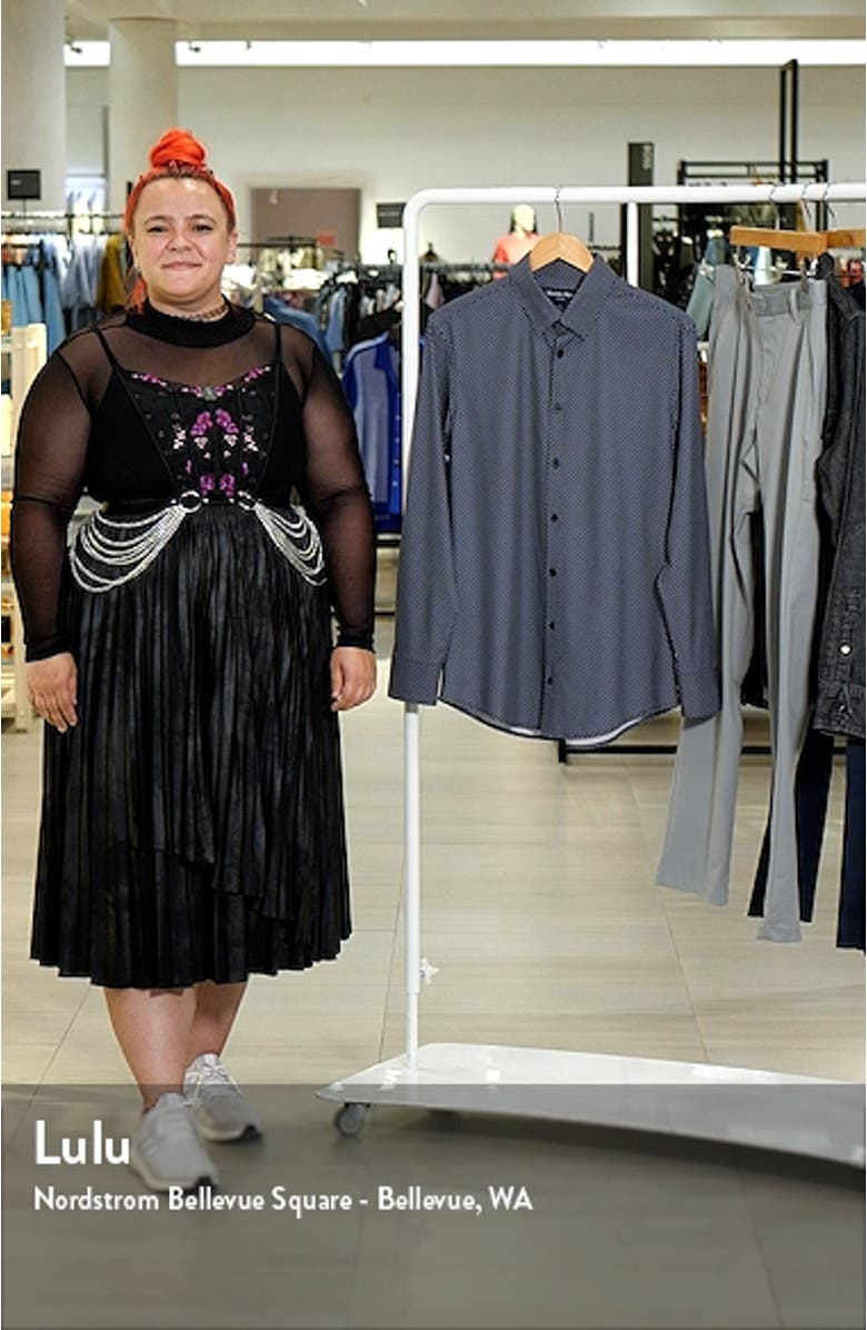 Leeward Trim Fit Navy Dash Geo Print Performance Button-Up Shirt, sales video thumbnail