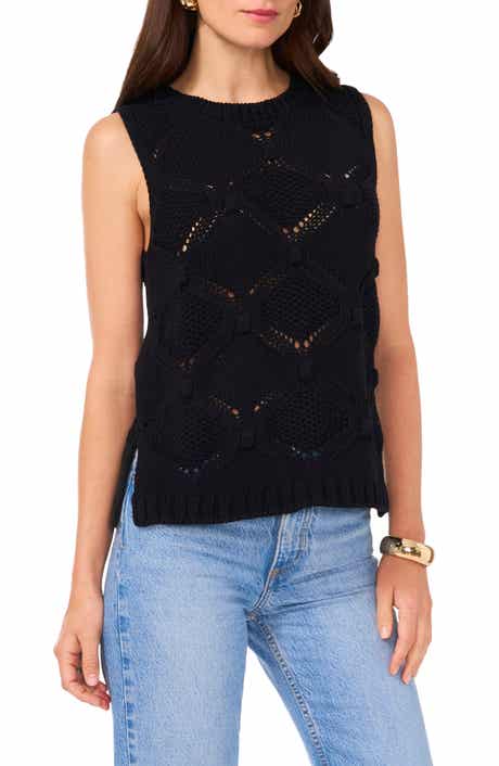 Vince Camuto Open Stitch Sleeveless Cotton Blend Sweater