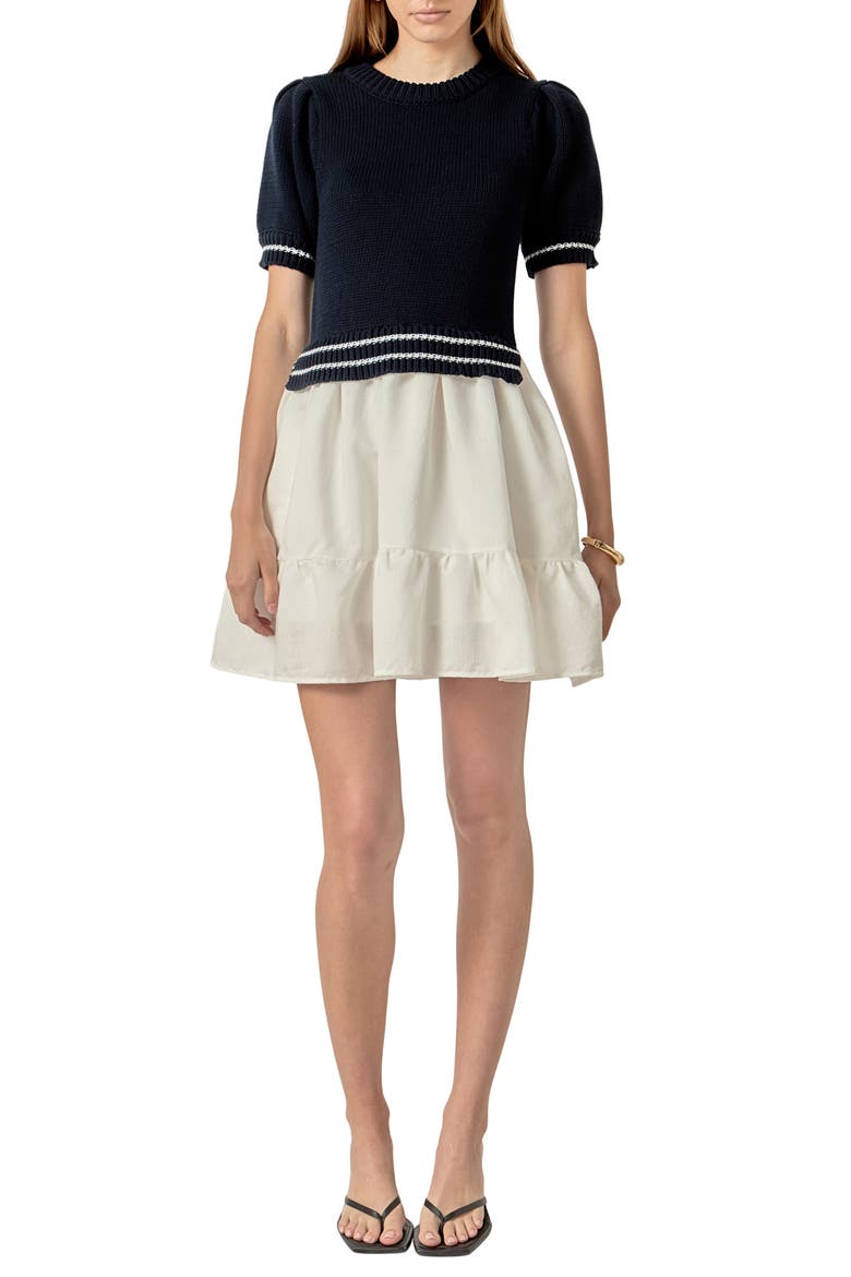 Mixed Media Minidress, Main, color, NAVY/ WHITE