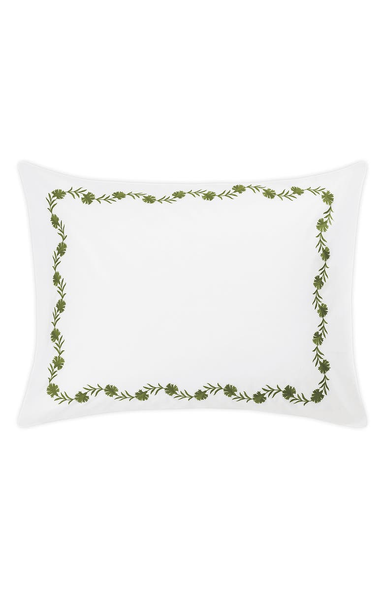 Matouk Daphne Floral Embroidered Sham, Main, color, Grass