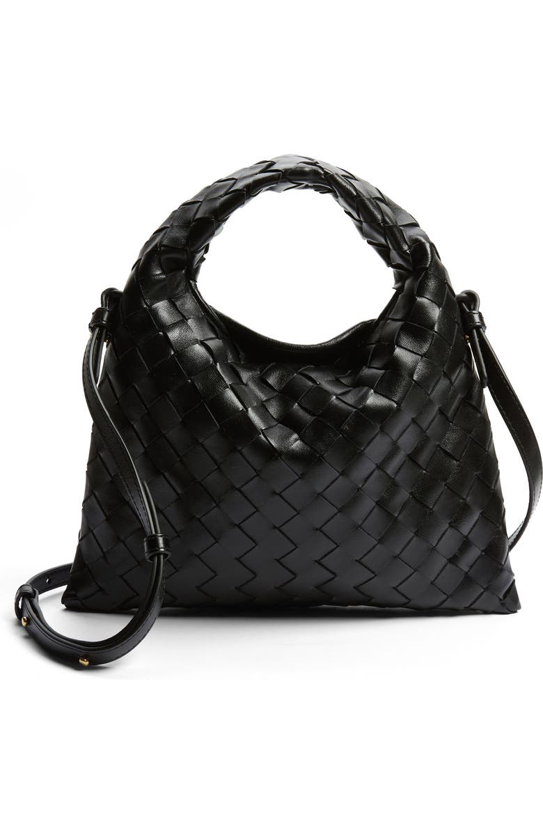 Bottega Veneta Mini Hop Intrecciato Leather Hobo Bag, Main, color, Black Brass/ Black