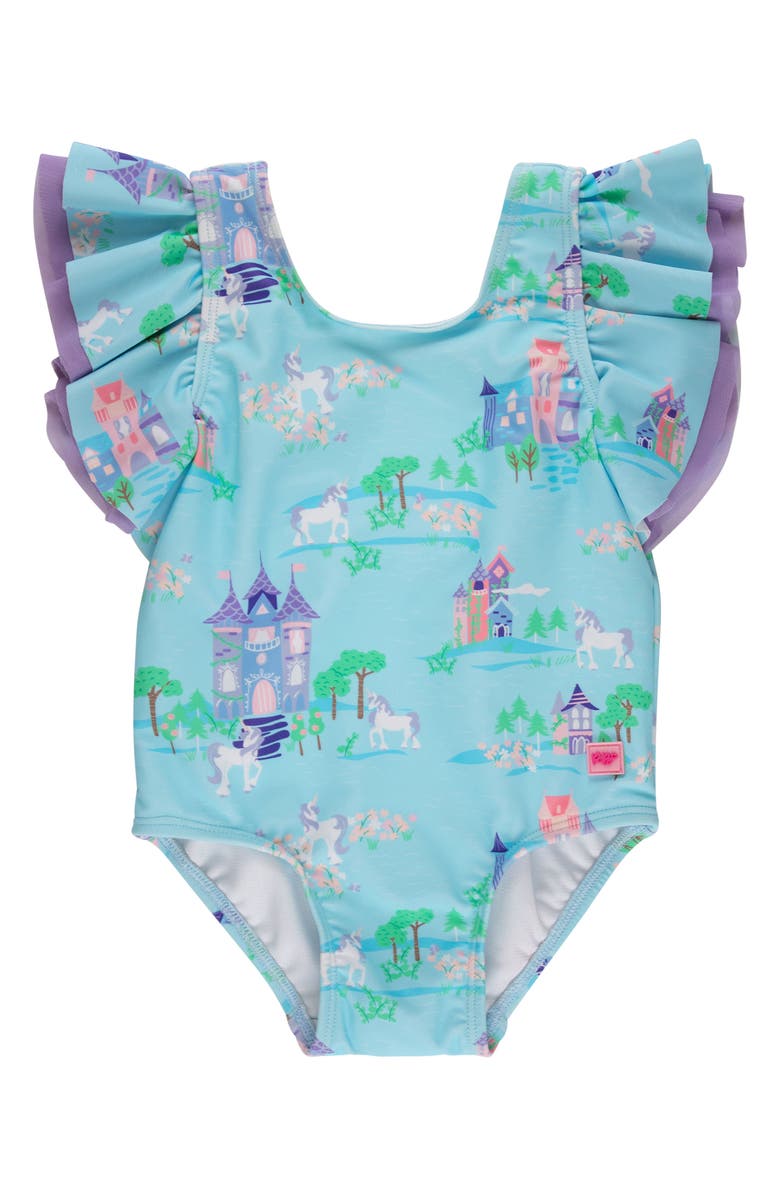 RuffleButts Kids' Once Upon a Castle One-Piece Swimsuit, Main, color, Blue