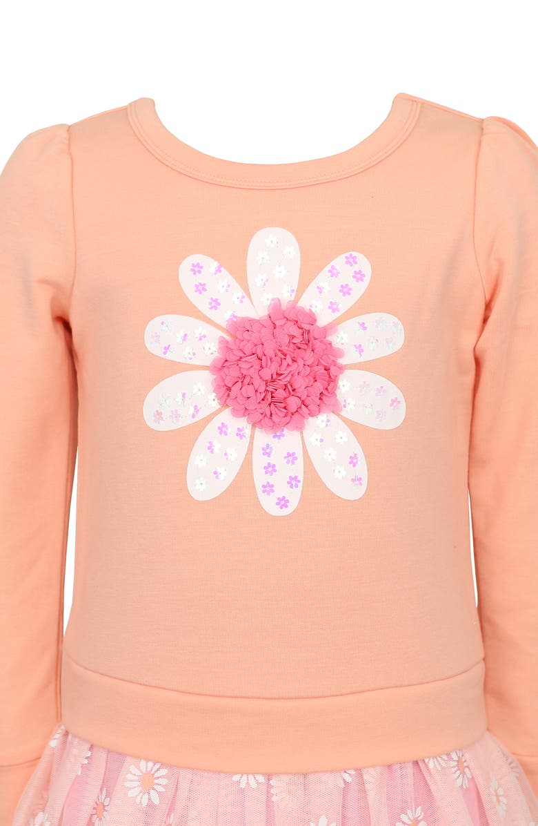 Zunie Kids' Long Sleeve Flower Tutu Dress, Alternate, color, Peach