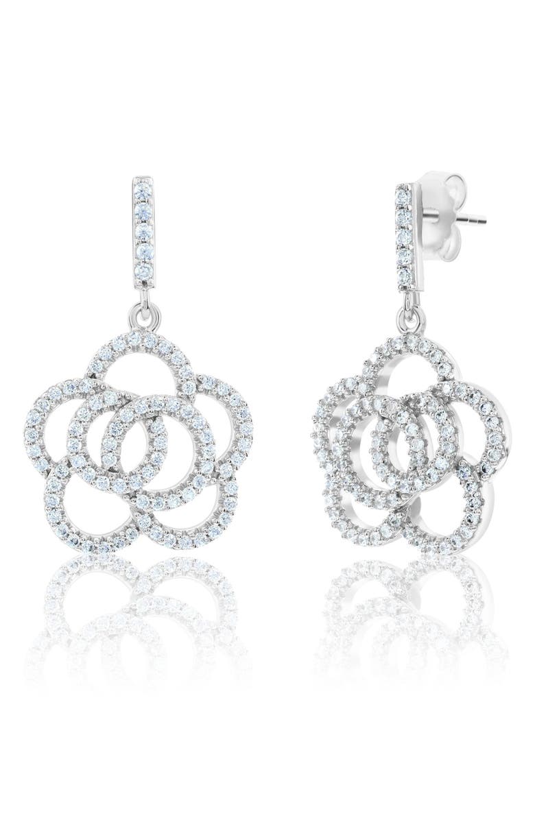 SUZY LEVIAN Sterling Silver Pavé Cubic Zirconia Flower Drop Earrings, Main, color, White