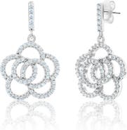 SUZY LEVIAN Sterling Silver Pavé Cubic Zirconia Flower Drop Earrings