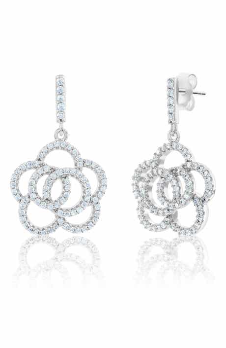 SUZY LEVIAN Sterling Silver Pavé Cubic Zirconia Flower Drop Earrings
