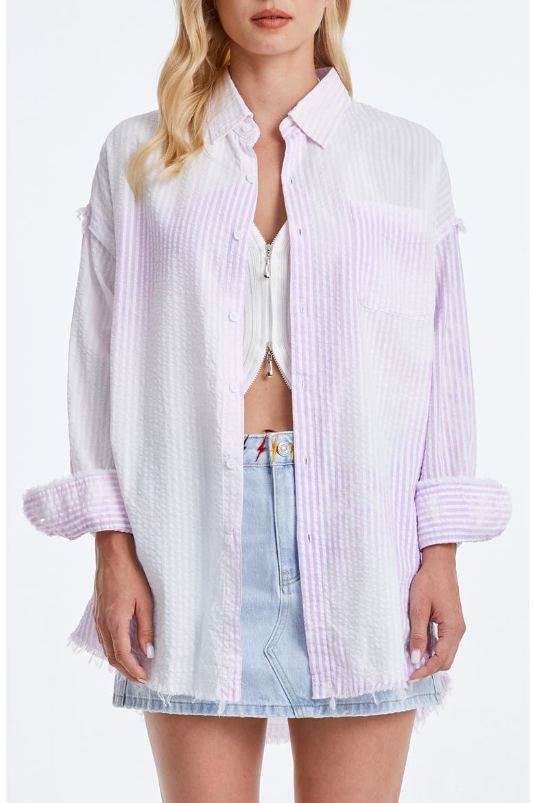 Fringe Cotton Shirt, Main, color, LIGHT PURPLE/ WHITE STRIPE