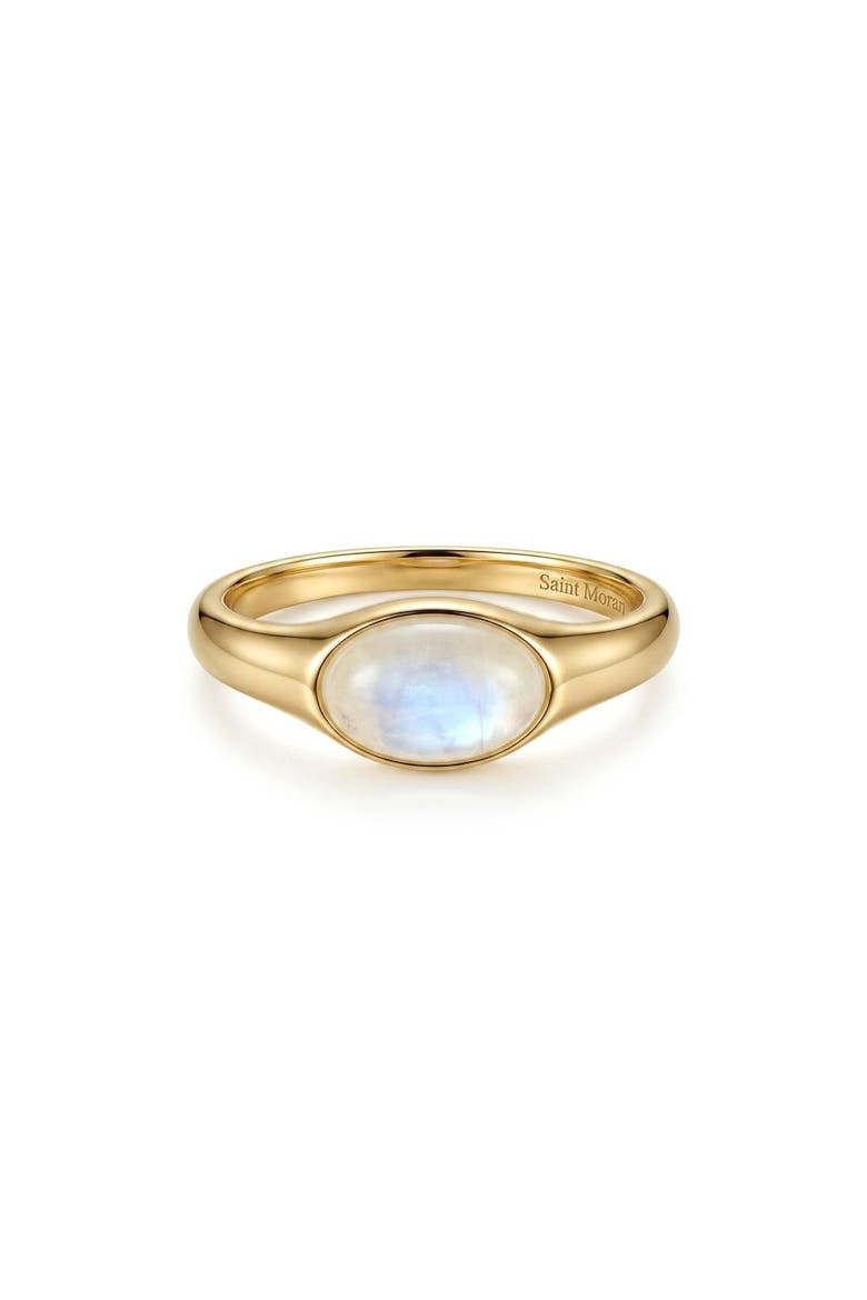 14k Yellow Gold Plated Moonstone Signet Ring, Alternate, color, WHITE/ GOLD