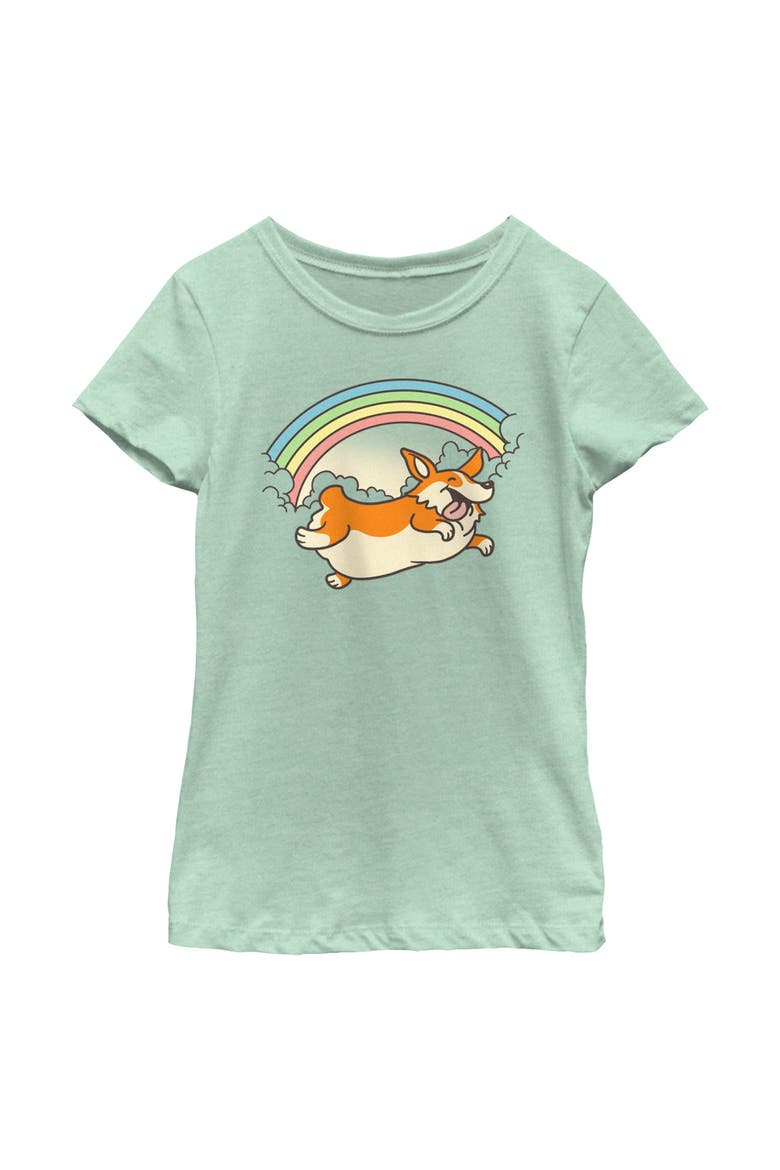 Girl's Lost Gods Cloudy Rainbow Corgi  Graphic T-Shirt, Main, color, Mint