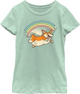 Lost Gods Girl's Lost Gods Cloudy Rainbow Corgi  Graphic T-Shirt