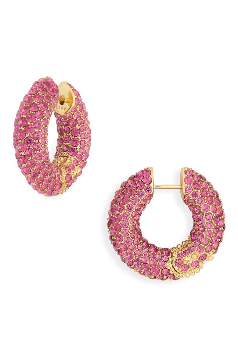 Mikki Pavé Crystal Hoop Earrings, Main, color, GOLD CRANBERRY CRYSTAL