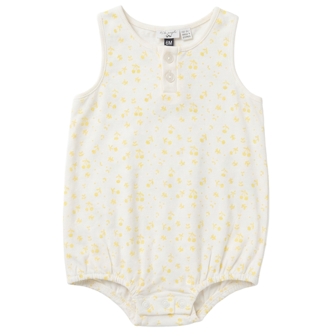 Cherry Leaf Printed Baby Bubble Romper - Powder Blue Mist