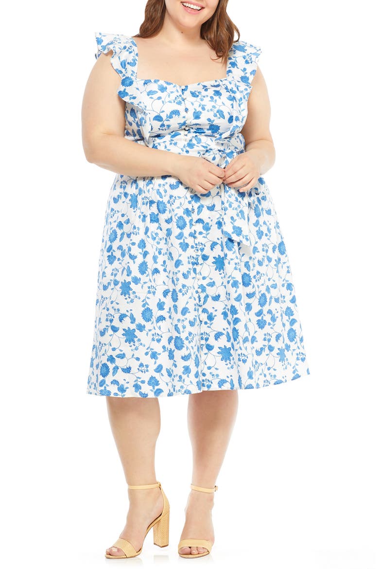 Olivia Floral Wallpaper Print Fit & Flare Dress, Alternate, color, CLOUD/ BLUE
