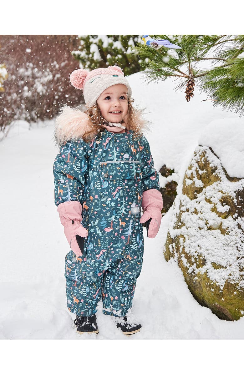 Deux par Deux Baby Girl's One Piece Baby Snowsuit Sage Printed Woodland Animals Designed For Car Seat, Alternate, color, 