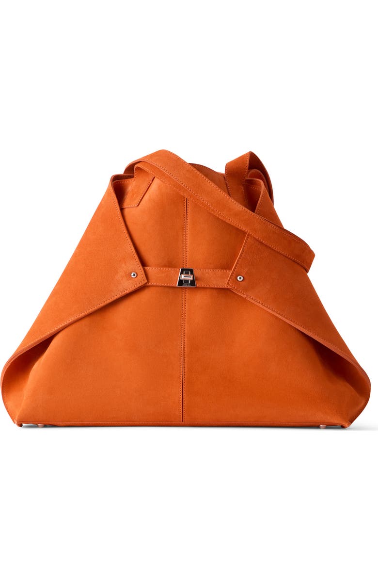 Akris AI Suede Convertible Shoulder Tot, Main, color, Tangerine