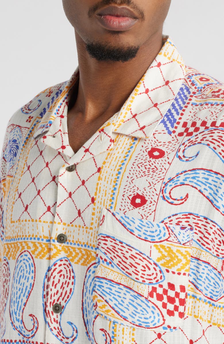 Obey Archie Short Sleeve Button-Up Shirt, Alternate, color, Cream Multi