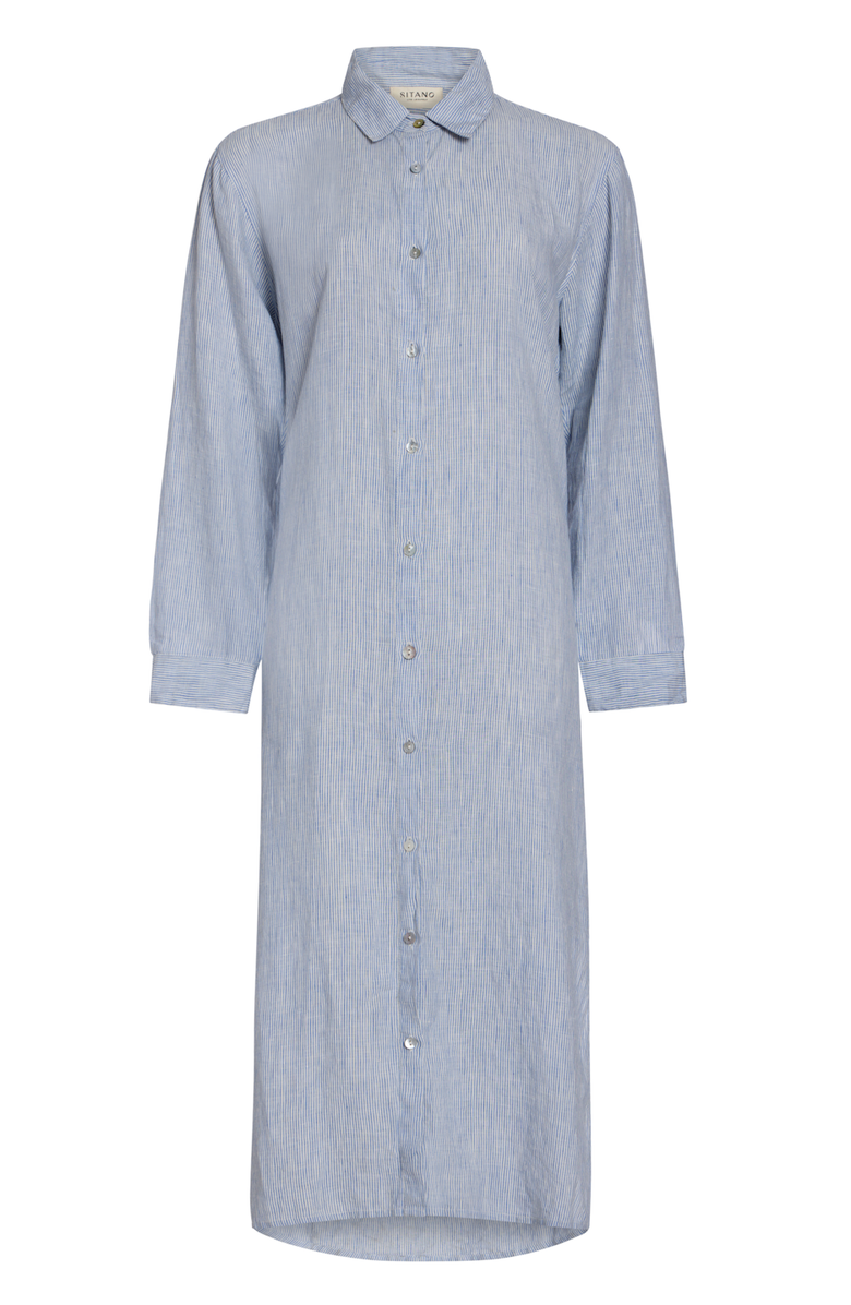 SITANO Lido Midi Linen Shirt Dress, Alternate, color, Light Blue Stripes