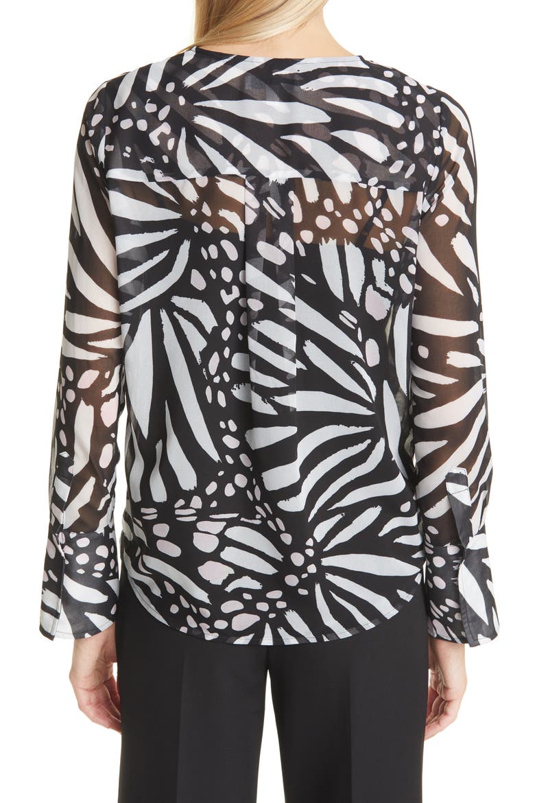 Elysa Graphic Butterfly Long Sleeve Blouse, Alternate, color, BLACK/WHITE