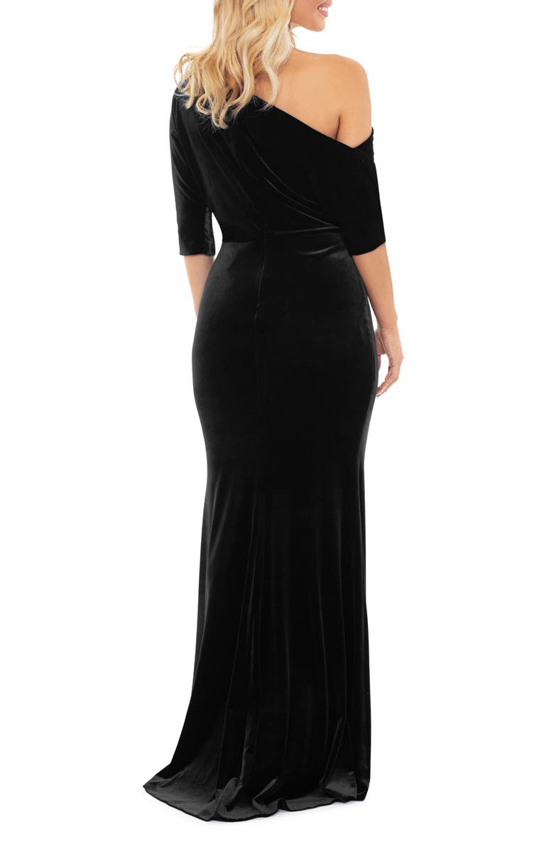 Betsy & Adam Drape One-Shoulder Velvet Gown, Alternate, color, Black