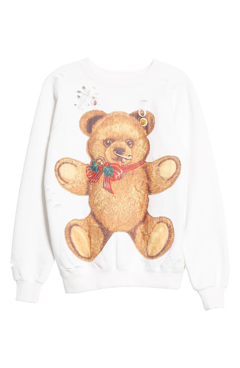 R13 Punk Teddy Bear Distressed Sweatshirt, Alternate, color,