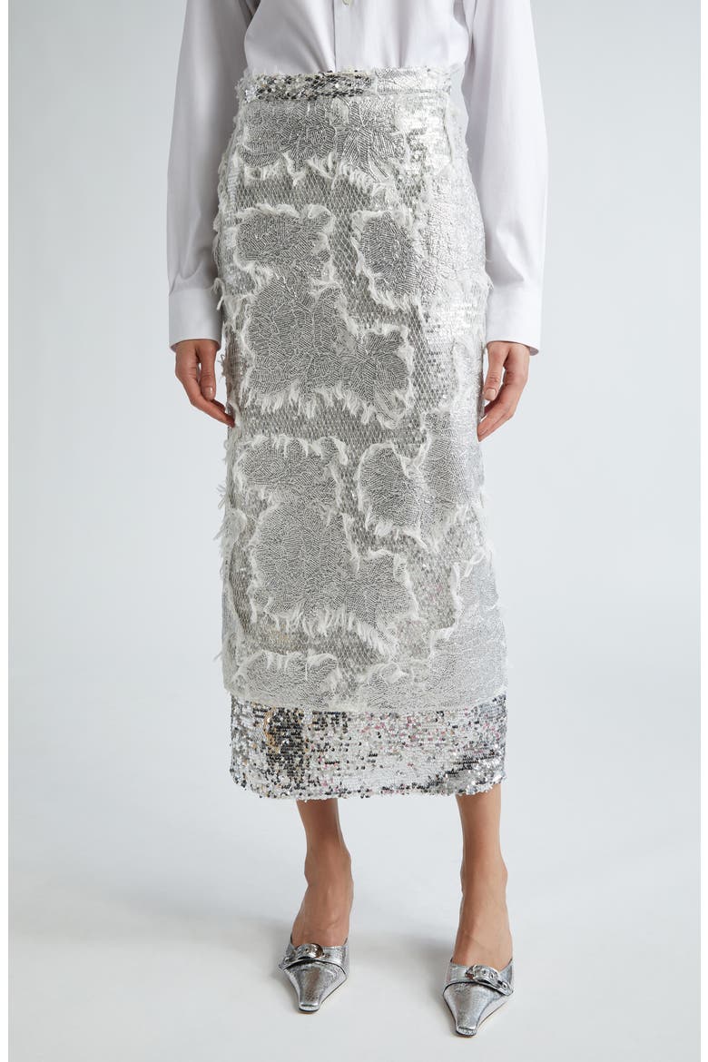 Sequin Embroidered Pencil Skirt, Main, color, SILVER