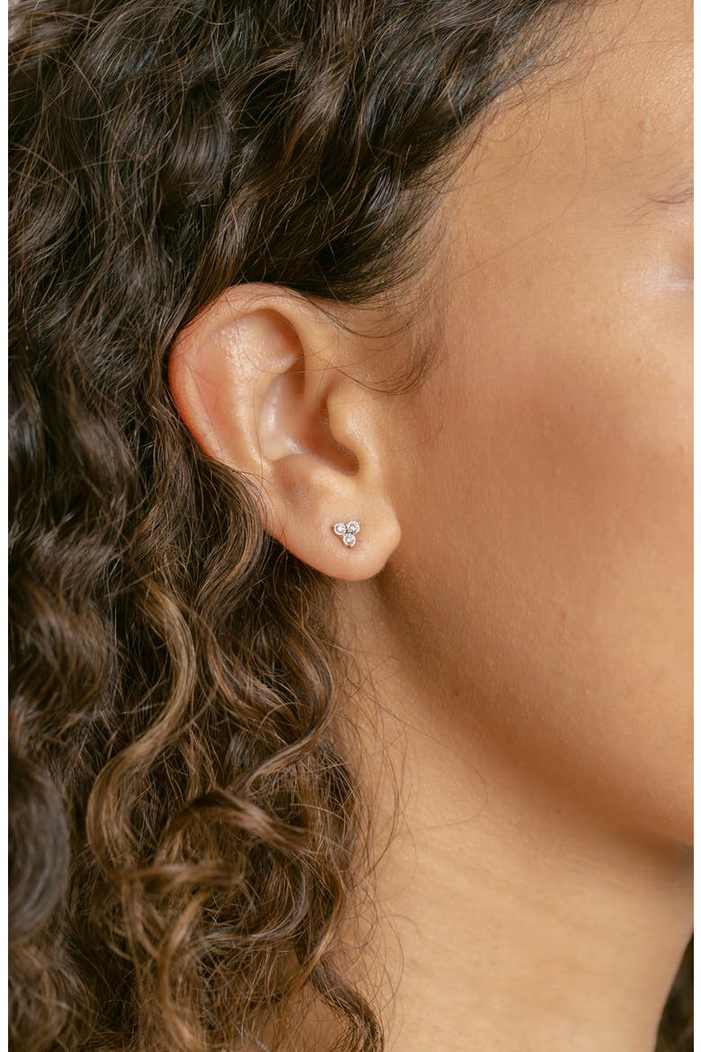 Ava Bea Triple Diamond Stud Earrings, Alternate, color, YELLOW GOLD