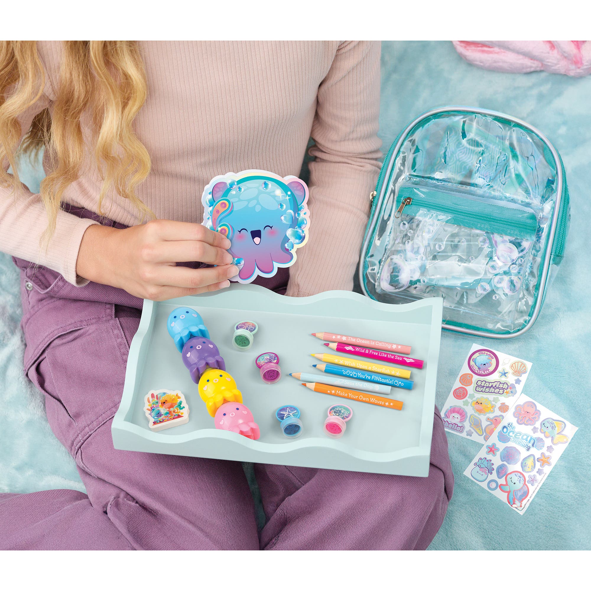 Seas The Day! Stationery Set 8 Inch Mini Backpack, Ocean Theme, Kids & Girls, Alternate, color, Multicolored