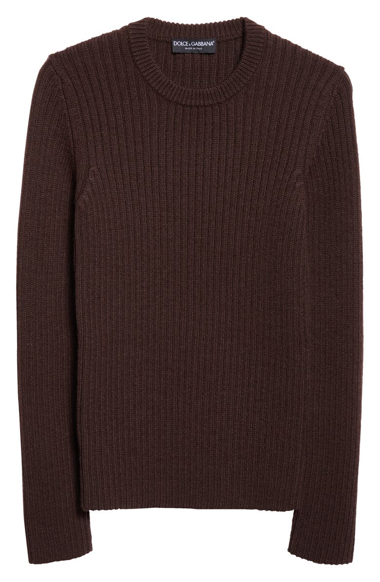 Dolce&Gabbana Wool Rib Crewneck Sweater, Alternate, color, M0023 Marrone Scuro 3