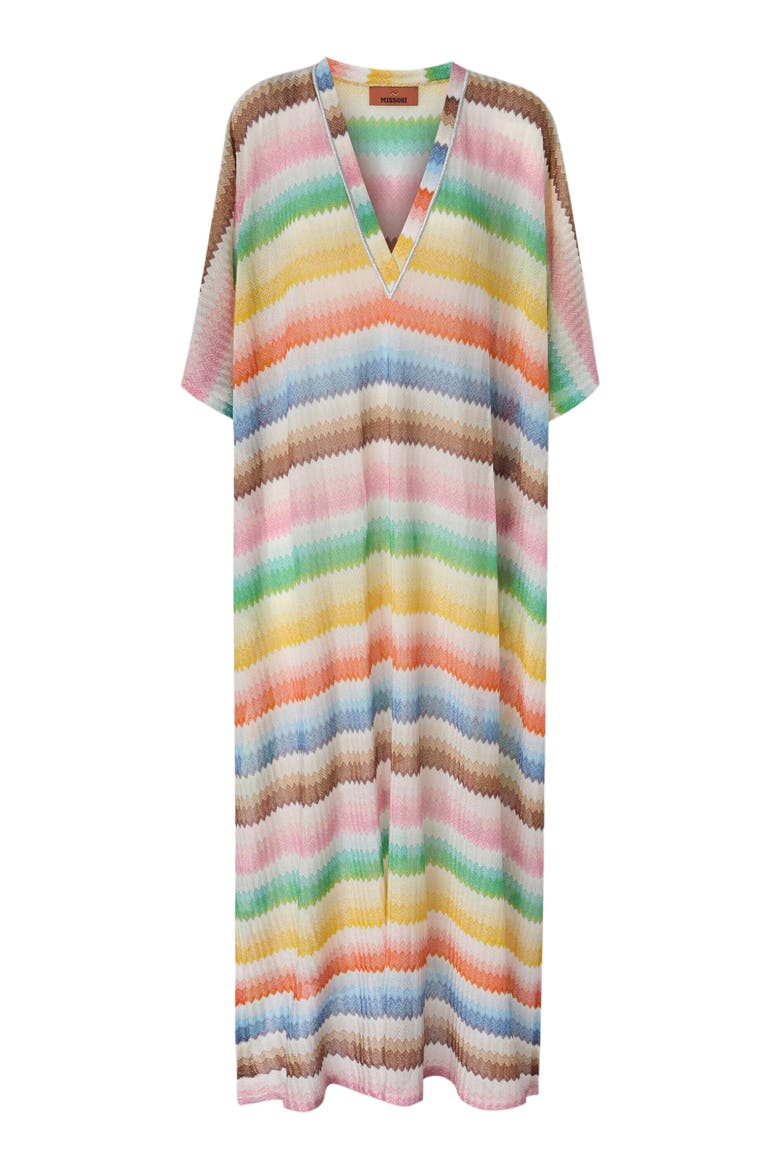 Long Caftan Cover-up With Dégradé Zigzag Motif, Alternate, color, Multicoloured