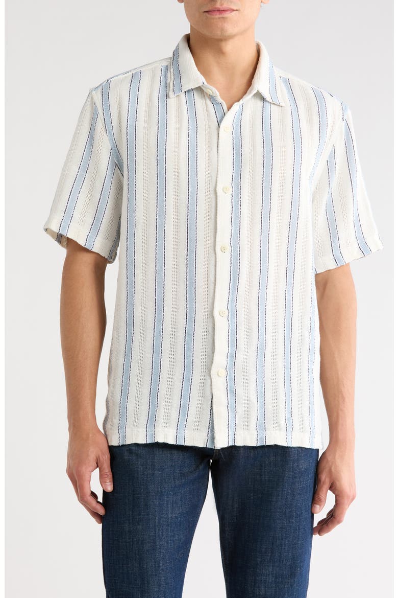 Relaxed Fit Stripe Short Sleeve Button-Up Shirt, Main, color, OFF WHITE
