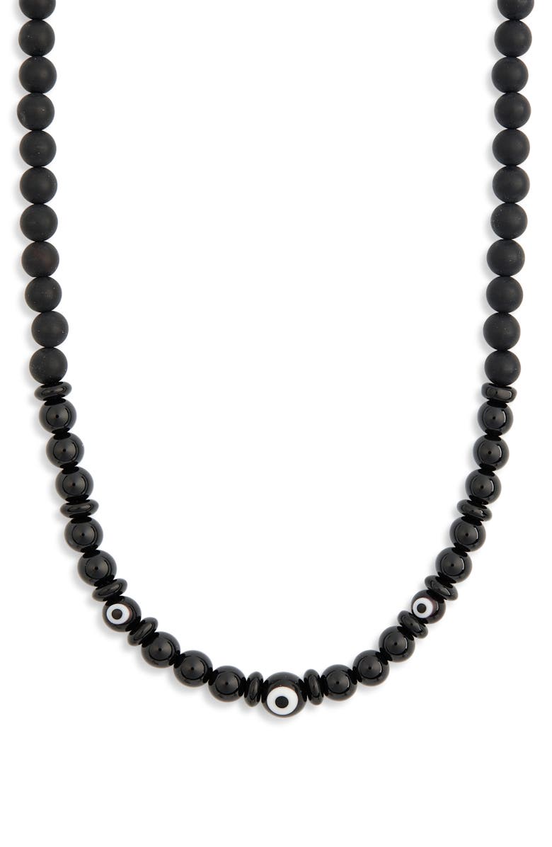 Caputo & Co. Evil Eye Beaded Necklace, Main, color, Black Onyx