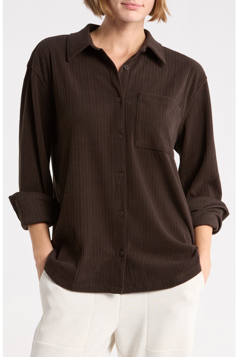 Breathe Easy Ribbed Front Shirt, Main, color, DARK CHOCOLATE
