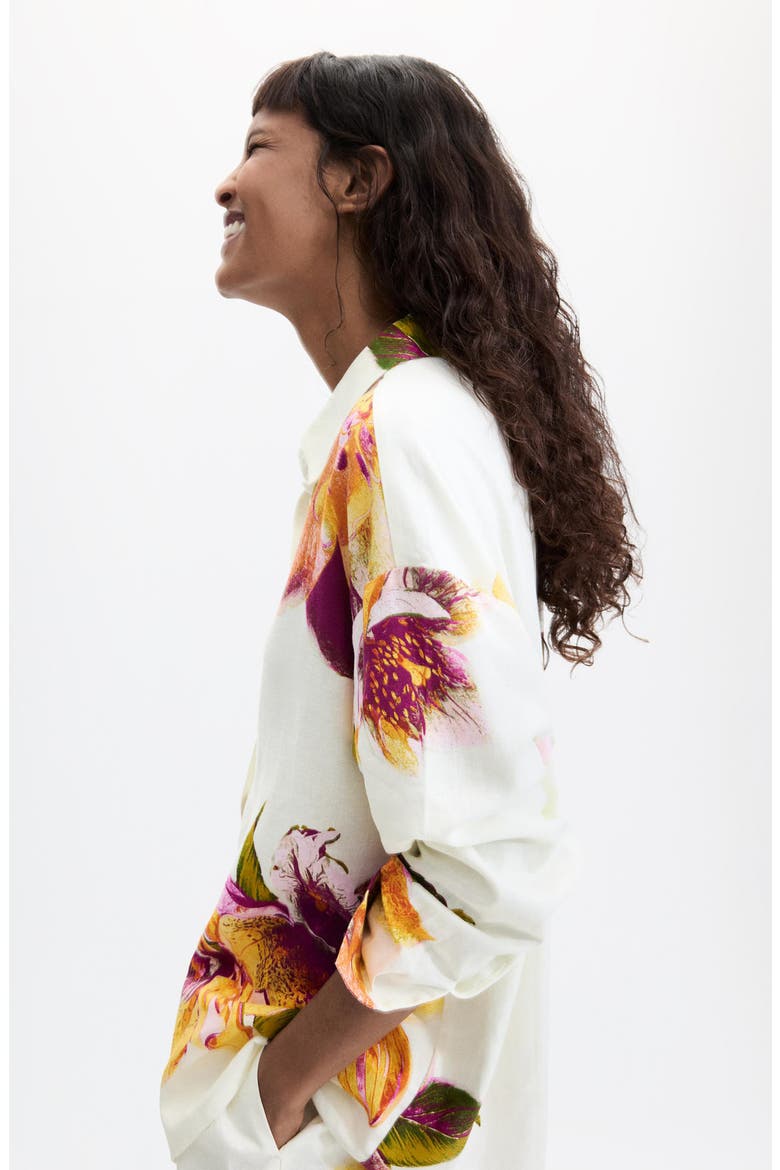 Floral Print Button-Up Shirt, Alternate, color, WHITE