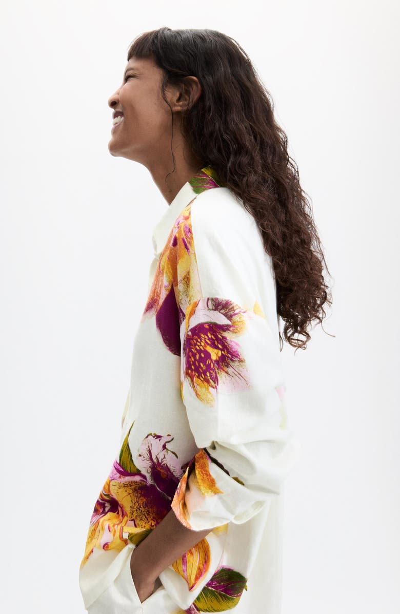 Desigual Floral Print Button-Up Shirt, Alternate, color, White