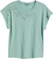 Wit & Wisdom Embroidered Eyelet Cap Sleeve T-Shirt