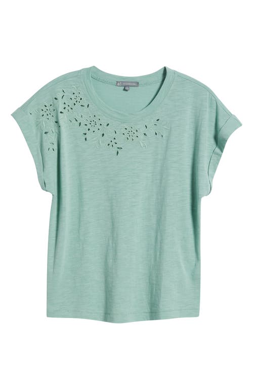 Wit & Wisdom Embroidered Eyelet Cap Sleeve T-shirt In Green