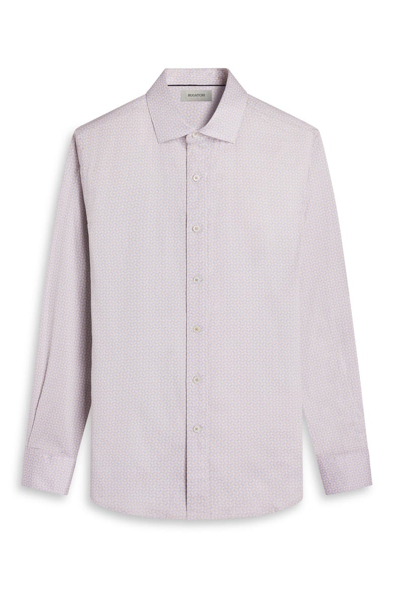 Axel Shaped Fit Geo Print Stretch Cotton Button-Up Shirt, Alternate, color, ALMOND